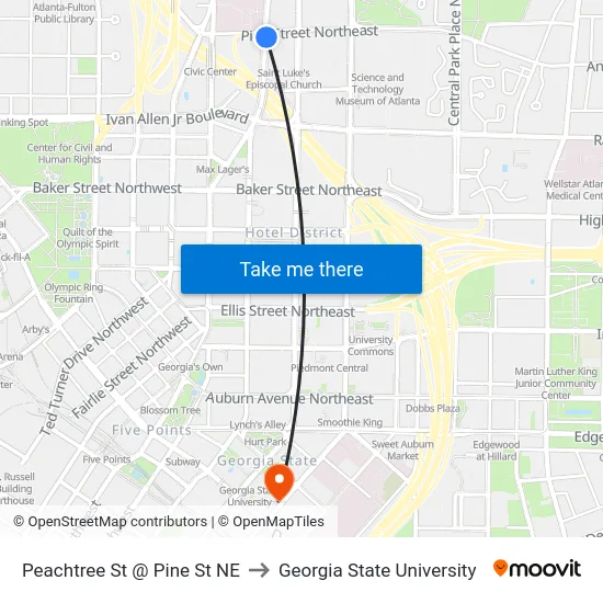 Peachtree St @ Pine St NE to Georgia State University map