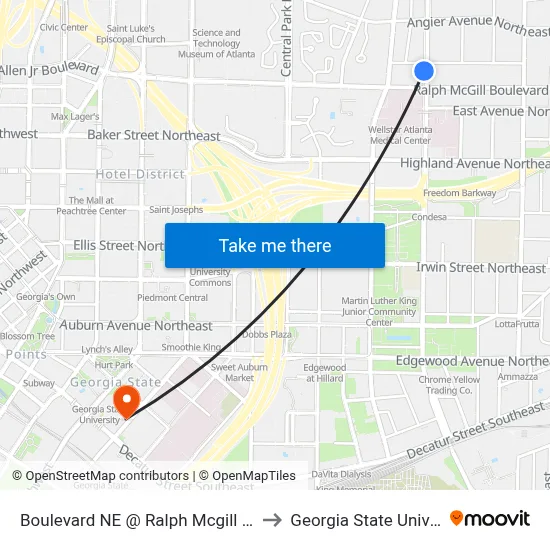 Boulevard NE @ Ralph Mcgill Blvd NE to Georgia State University map