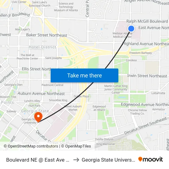 Boulevard NE @ East Ave NE to Georgia State University map