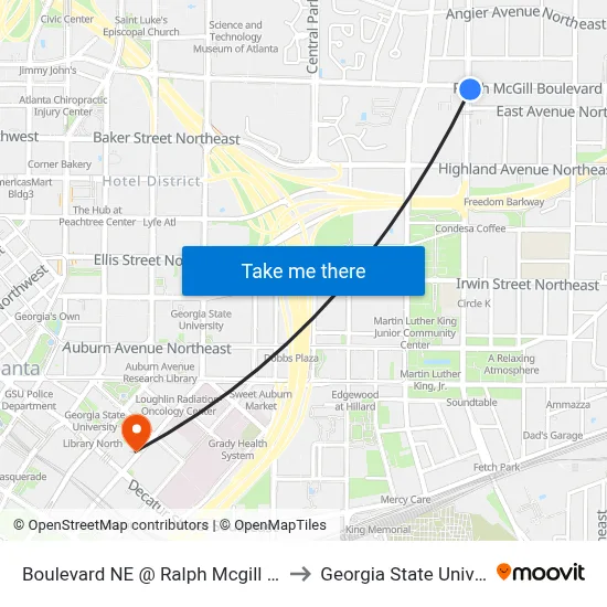 Boulevard NE @ Ralph Mcgill Blvd NE to Georgia State University map