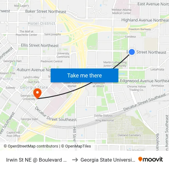 Irwin St NE @ Boulevard NE to Georgia State University map