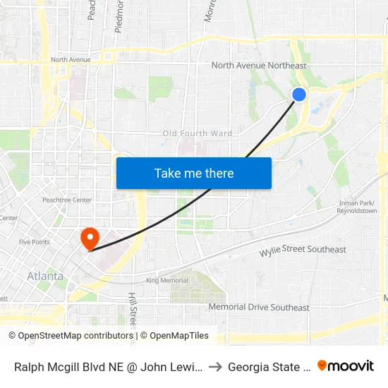 Ralph Mcgill Blvd NE @ John Lewis Freedom Pkwy NE to Georgia State University map