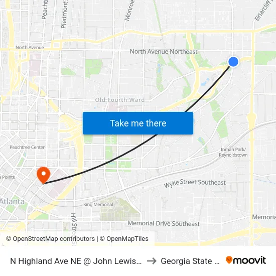 N Highland Ave NE @ John Lewis Freedom Pkwy NE to Georgia State University map