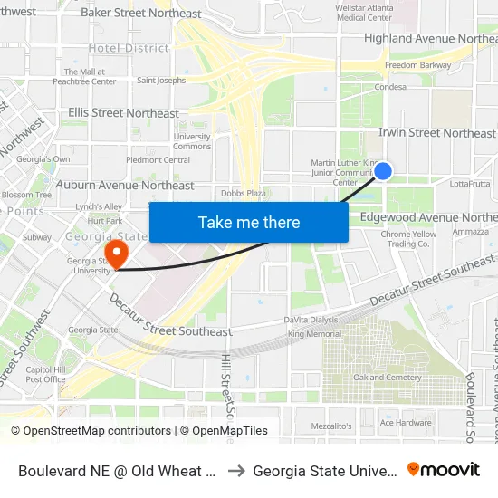 Boulevard NE @ Old Wheat St NE to Georgia State University map