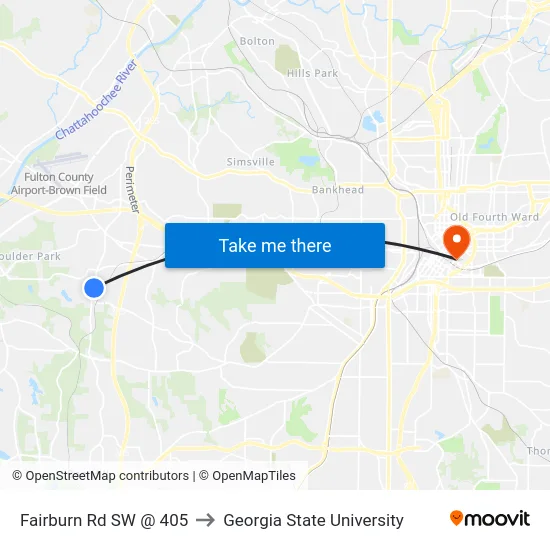 Fairburn Rd SW @ 405 to Georgia State University map