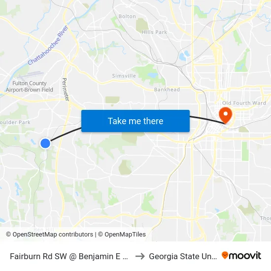 Fairburn Rd SW @ Benjamin E Mays Dr SW to Georgia State University map