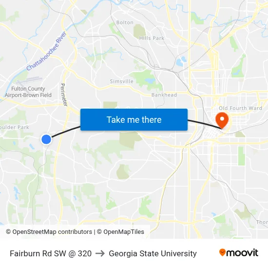 Fairburn Rd SW @ 320 to Georgia State University map