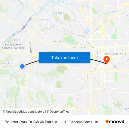 Boulder Park Dr SW @ Fairburn Rd SW to Georgia State University map