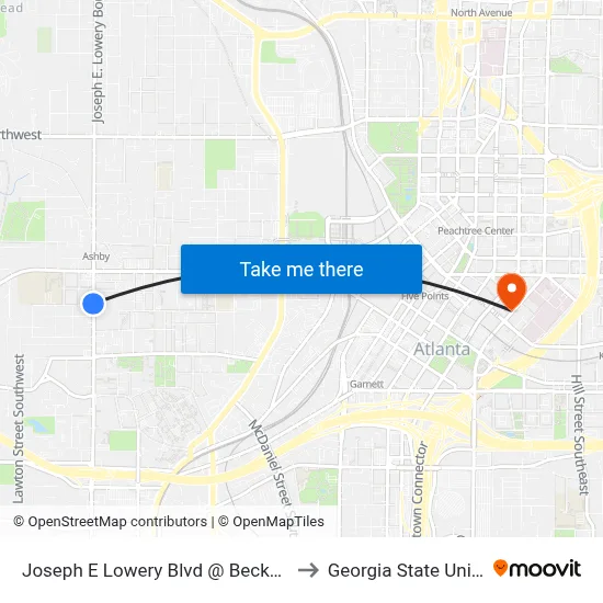Joseph E Lowery Blvd @ Beckwith St SW to Georgia State University map