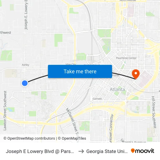 Joseph E Lowery Blvd @ Parsons St SW to Georgia State University map