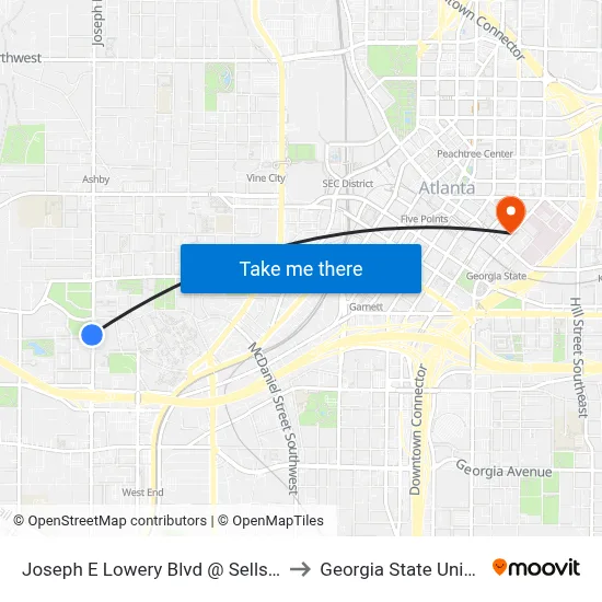 Joseph E Lowery Blvd @ Sells Ave SW to Georgia State University map