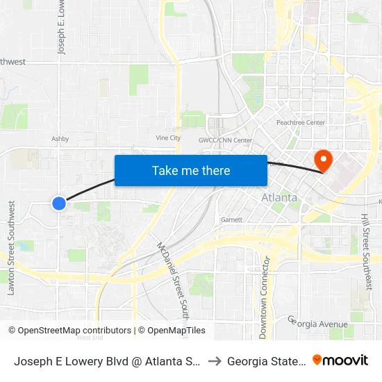 Joseph E Lowery Blvd @ Atlanta Student Movement Blvd to Georgia State University map