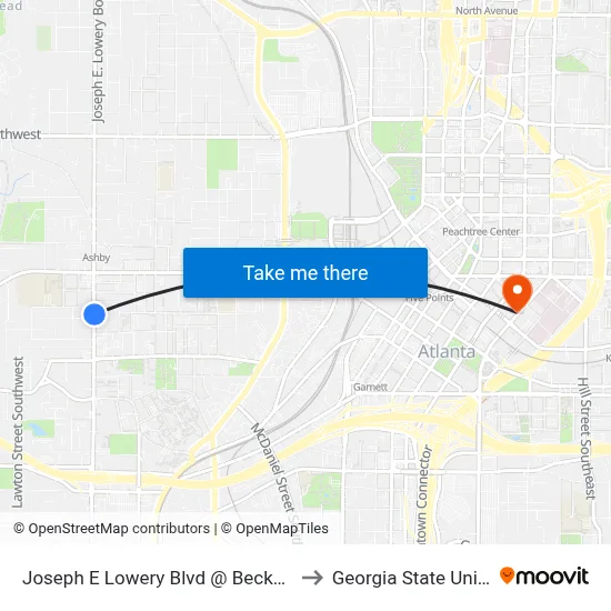 Joseph E Lowery Blvd @ Beckwith St SW to Georgia State University map