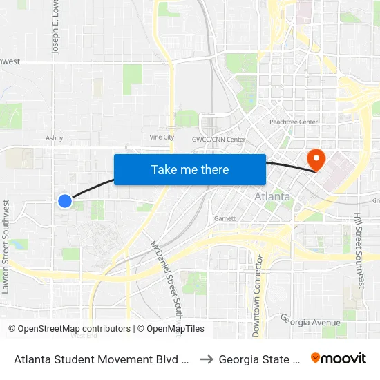 Atlanta Student Movement Blvd @ Euharlee St SW to Georgia State University map