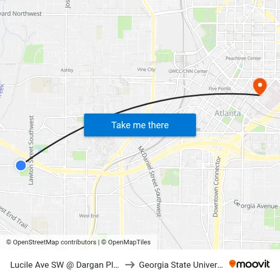 Lucile Ave SW @ Dargan Pl SW to Georgia State University map