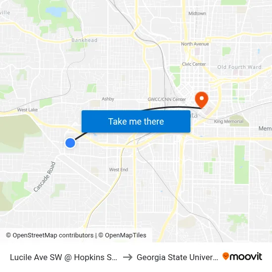 Lucile Ave SW @ Hopkins St SW to Georgia State University map