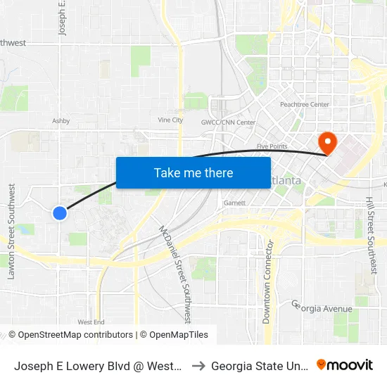 Joseph E Lowery Blvd @ Westview Dr SW to Georgia State University map