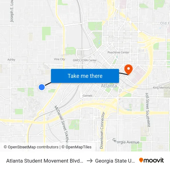 Atlanta Student Movement Blvd @ Elm St SW to Georgia State University map