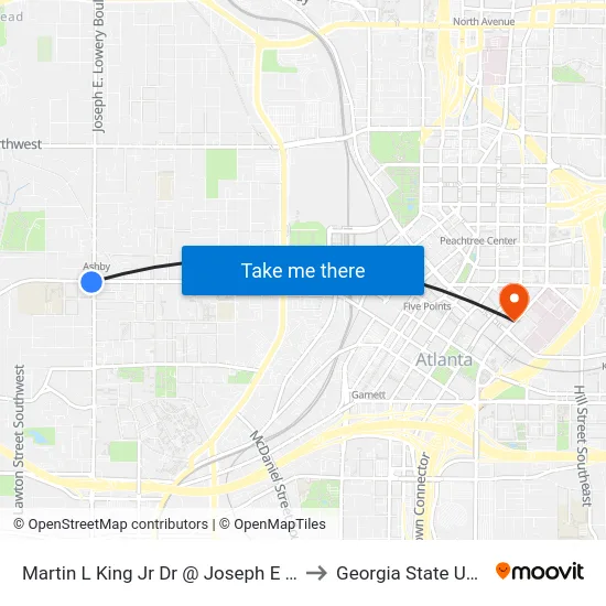 Martin L King Jr Dr @ Joseph E Lowery Blvd to Georgia State University map