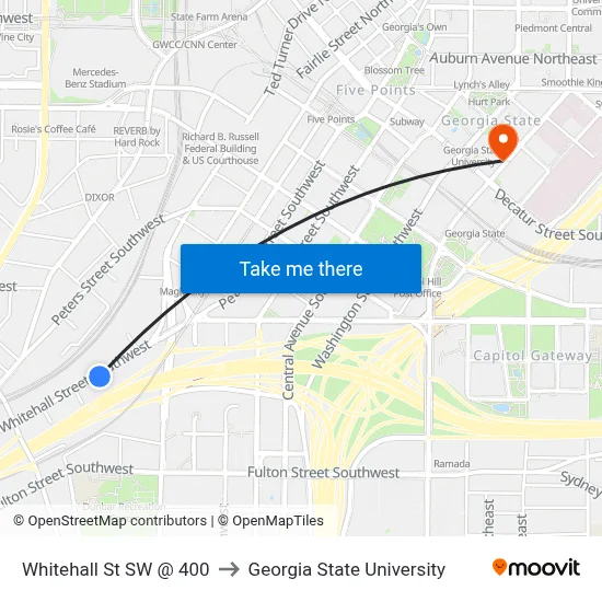 Whitehall St SW @ 400 to Georgia State University map