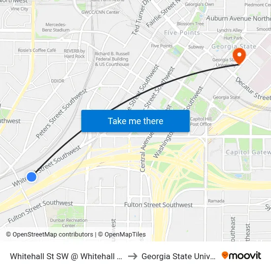 Whitehall St SW @ Whitehall Ter SW to Georgia State University map