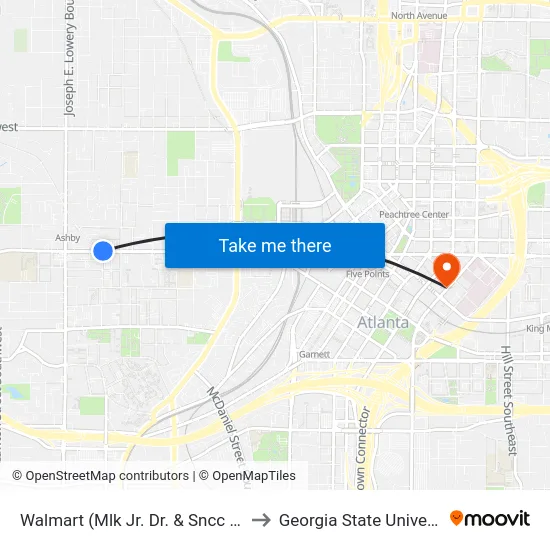 Walmart (Mlk Jr. Dr. & Sncc Way) to Georgia State University map
