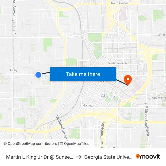 Martin L King Jr Dr @ Sunset Ave to Georgia State University map