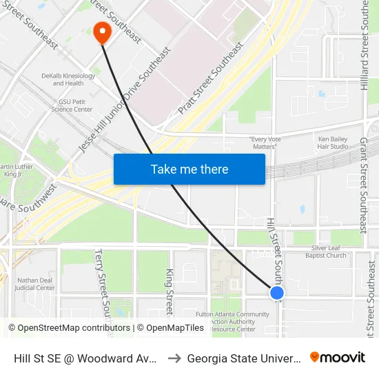 Hill St SE @ Woodward Ave SE to Georgia State University map