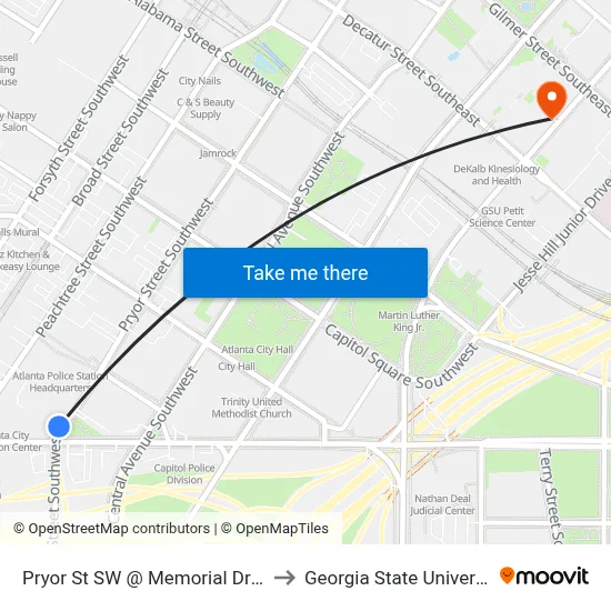 Pryor St SW @ Memorial Dr SW to Georgia State University map