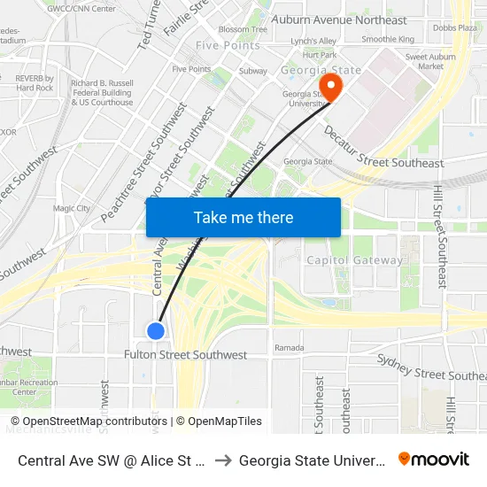 Central Ave SW @ Alice St SW to Georgia State University map