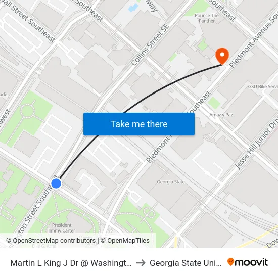 Martin L King J Dr @ Washington St SW to Georgia State University map