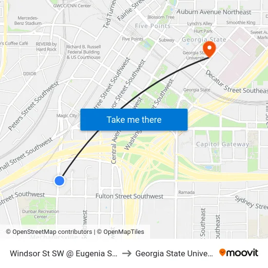 Windsor St SW @ Eugenia St SW to Georgia State University map