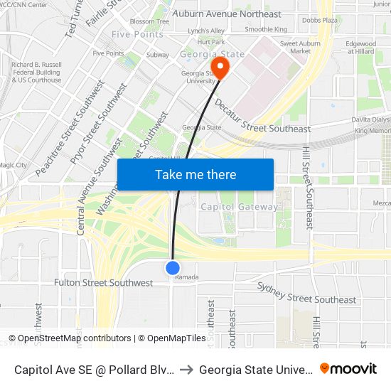 Capitol Ave SE @ Pollard Blvd SW to Georgia State University map