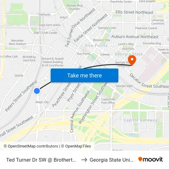 Ted Turner Dr SW @ Brotherton St SW to Georgia State University map
