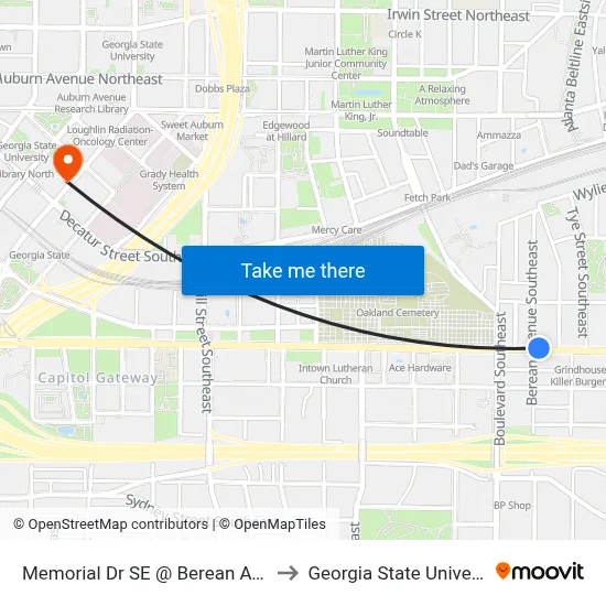 Memorial Dr SE @ Berean Ave SE to Georgia State University map