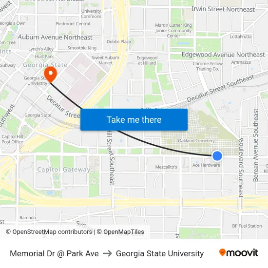 Memorial Dr @ Park Ave to Georgia State University map