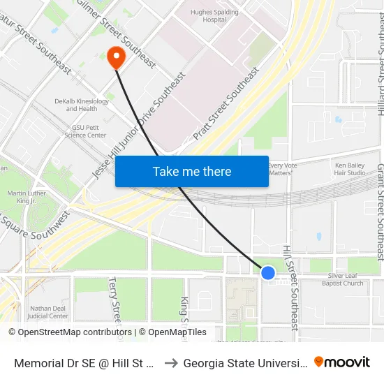 Memorial Dr SE @ Hill St SE to Georgia State University map