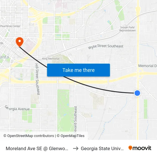 Moreland Ave SE @ Glenwood Ave to Georgia State University map