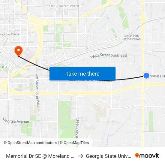 Memorial Dr SE @ Moreland Ave SE to Georgia State University map