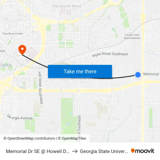 Memorial Dr SE @ Howell Dr SE to Georgia State University map