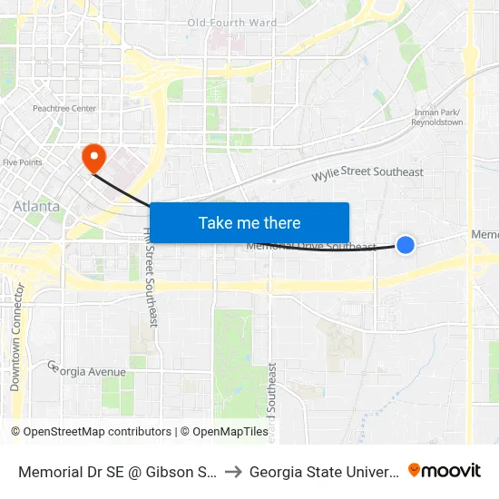 Memorial Dr SE @ Gibson St SE to Georgia State University map