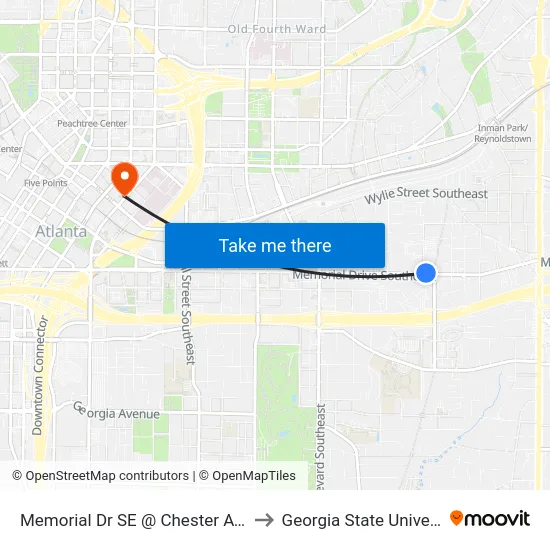 Memorial Dr SE @ Chester Ave SE to Georgia State University map