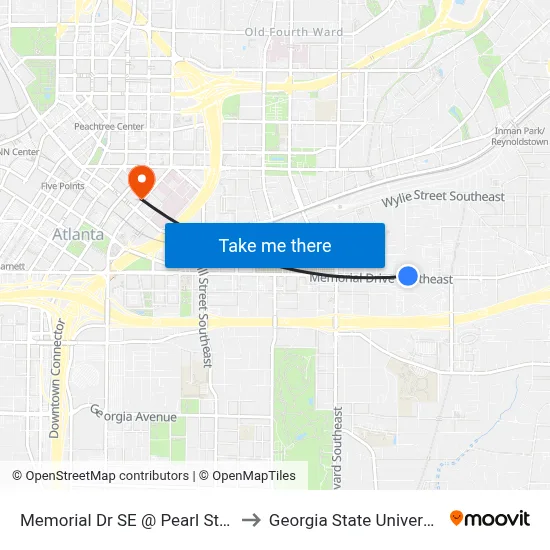 Memorial Dr SE @ Pearl St SE to Georgia State University map