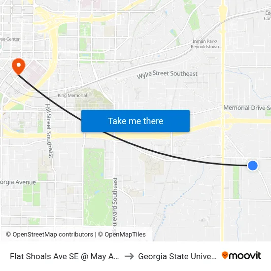Flat Shoals Ave SE @ May Ave SE to Georgia State University map