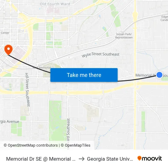 Memorial Dr SE @ Memorial Ter SE to Georgia State University map