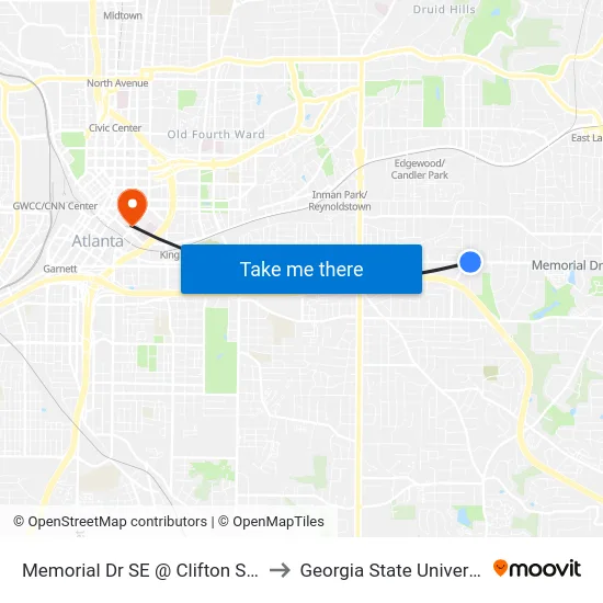 Memorial Dr SE @ Clifton St SE to Georgia State University map