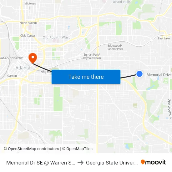Memorial Dr SE @ Warren St SE to Georgia State University map