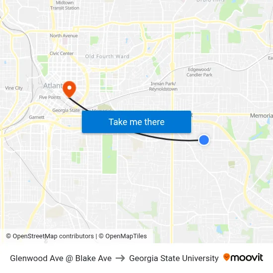 Glenwood Ave @ Blake Ave to Georgia State University map