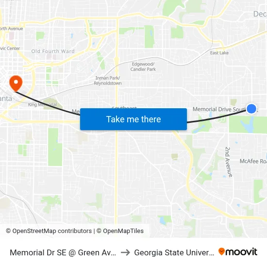 Memorial Dr SE @ Green Ave SE to Georgia State University map