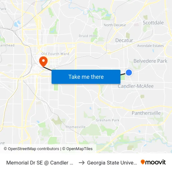 Memorial Dr SE @ Candler Rd SE to Georgia State University map